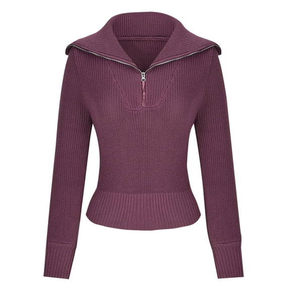 GigrtiJin Women's Pullover Sweater Tops Half Zip Lapel Solid Color Sweaters Casual Long Sleeves Loose Blouses