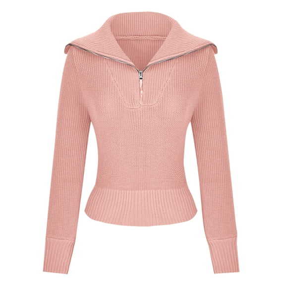 GigrtiJin Women's Pullover Sweater Tops Half Zip Lapel Solid Color Sweaters Casual Long Sleeves Loose Blouses