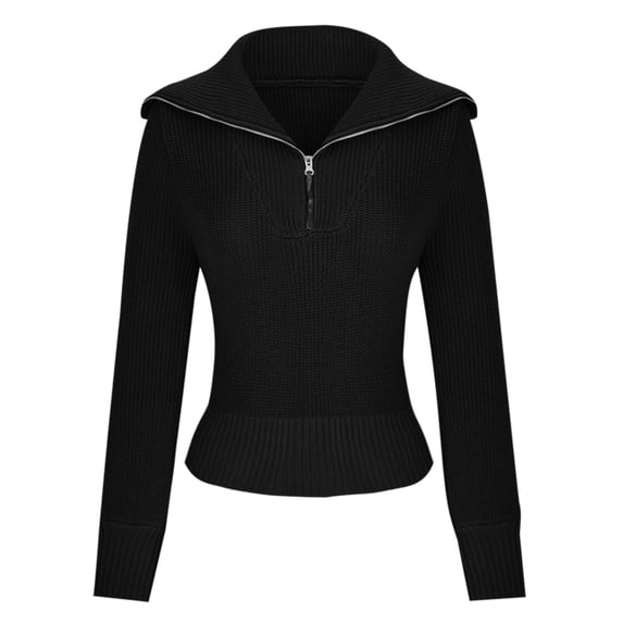 GigrtiJin Women's Pullover Sweater Tops Half Zip Lapel Solid Color Sweaters Casual Long Sleeves Loose Blouses