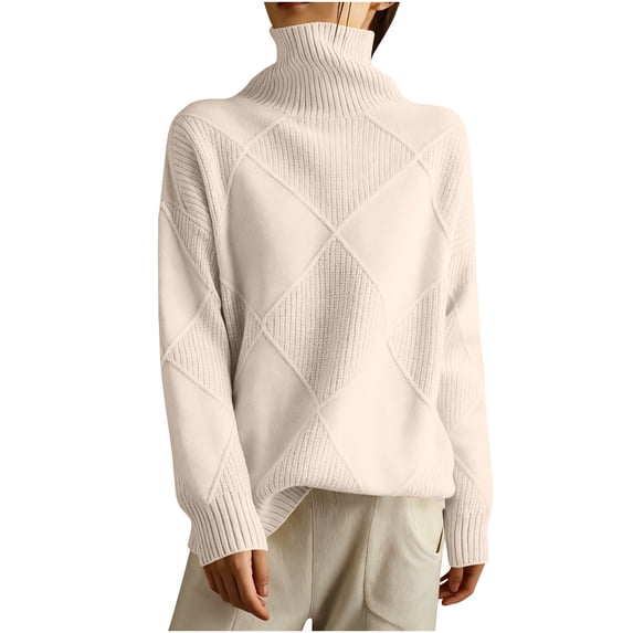 GigrtiJin Women's Quilted Knitted Sweater Solid Color Ribbed Turtleneck Long Sleeve Thermal Tops