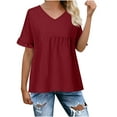 thumbnail image 1 of GigrtiJin Women's Ruffle Short Sleeve Shirts Casual V-Neck Pleated Loose Blouse Trendy Basic Solid Color Tunic Tops, 1 of 6