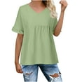 thumbnail image 1 of GigrtiJin Women's Ruffle Short Sleeve Shirts Casual V-Neck Pleated Loose Blouse Trendy Basic Solid Color Tunic Tops, 1 of 6