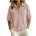 thumbnail image 1 of GigrtiJin Women's Short Sleeve T Shirts Striped V Neck Collared T Shirts Womens Casual Pull On Cropped Outdoor Tees with Button, 1 of 5