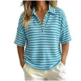 thumbnail image 1 of GigrtiJin Women's Short Sleeve T Shirts Striped V Neck Collared T Shirts Womens Casual Pull On Cropped Outdoor Tees with Button, 1 of 5