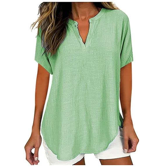 GigrtiJin Women's Short Sleeved V-Neck Shirt Casual Fashion Loose Solid Color Tunic Tops Loose Comfy Basic Blouse