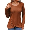 thumbnail image 1 of GigrtiJin Women's Solid Color Knitted Tops Round Neck Pullover Long Sleeved Blouses Casual Button Slim Shirts, 1 of 7