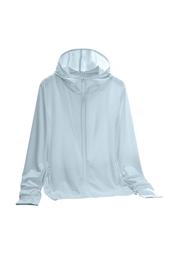 Women's Sport Sunshade Jacket Solid Color Full Zipper Hooded Long Sleeve Outwear Breathable Sunproof Outcoat