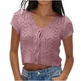 thumbnail image 1 of GigrtiJin Women's Spring Summer Shirts Short Sleeve Cropped Cardigan Sweaters Crochet Knit Open Front Button up Tops, 1 of 9