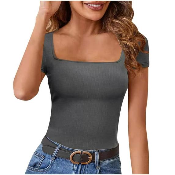 GigrtiJin Women's Square Neck Tank Tops Cute Double Layer Seamless Workout Tops Summer Casual Comfy Solid Color Shirts