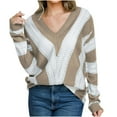 thumbnail image 1 of GigrtiJin Women's Striped Color Block Knitted Sweater Casual V Neck Long Sleeves Loose Pullover Sweaters Tops, 1 of 7