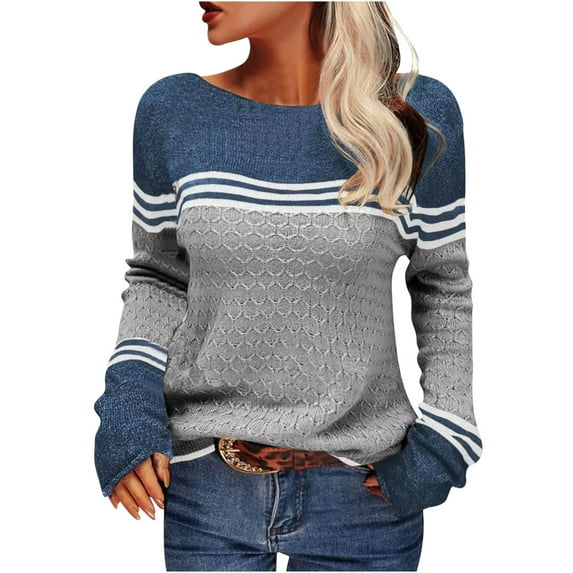 GigrtiJin Women's Striped Colorblock Sweater Long Sleeves Casual Round Neck Pullover Top Loose Comfy Warm Sweaters