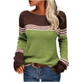 thumbnail image 1 of GigrtiJin Women's Striped Colorblock Sweater Long Sleeves Casual Round Neck Pullover Top Loose Comfy Warm Sweaters, 1 of 5