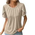 thumbnail image 1 of GigrtiJin Women's Summer Pleated Front T-Shirt Short Sleeve Round Neck Plus Size Loose Casual Solid Flowy Tops Blouse, 1 of 6
