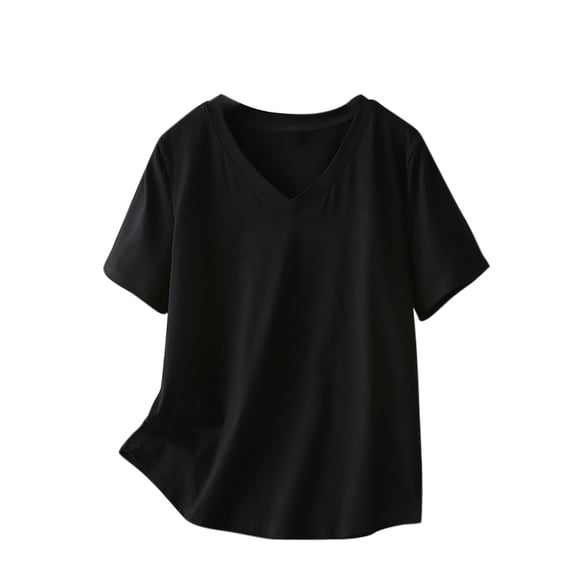 GigrtiJin Women's Summer Plus Size Tops Solid Color Short Sleeve V Neck Cotton Tees Comfy Tunic Shirt