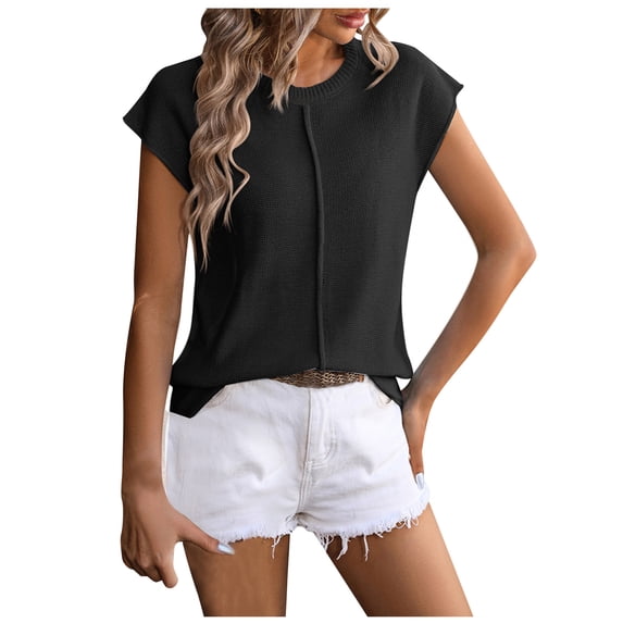 GigrtiJin Women's Summer Tops Short Sleeves Crew Neck Solid Color T-Shirt Basic Loose Comfy Going out Blouses