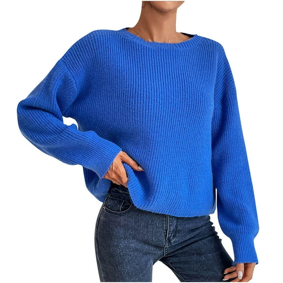 GigrtiJin Women's Sweater Long Sleeves Causal Crewneck Solid Color Sweaters Warm Comfy Pullover Blouses Tops