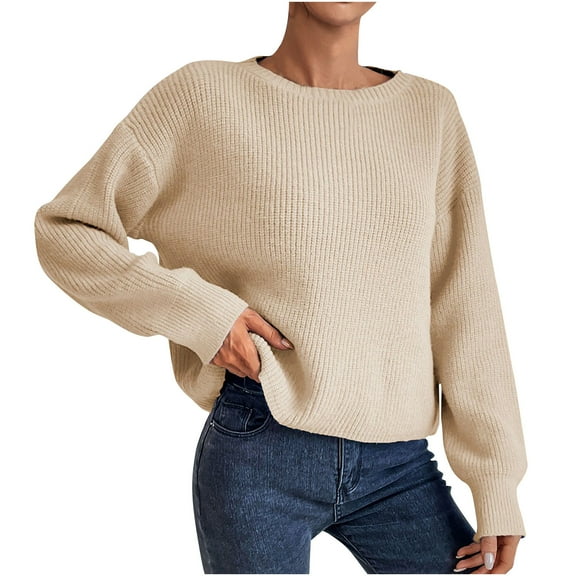 GigrtiJin Women's Sweater Long Sleeves Causal Crewneck Solid Color Sweaters Warm Comfy Pullover Blouses Tops