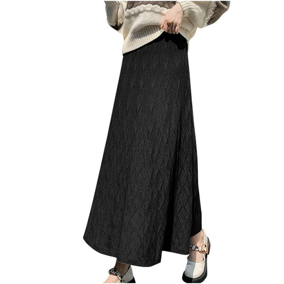 GigrtiJin Women's Sweater Skirt High Waist Bodycon Knee Length Skirts Casual Fall Winter Vintage Stretch Warm Midi Skirt