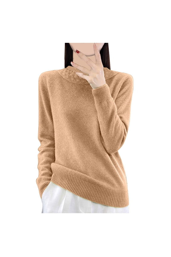 Women's Sweater Top Long Sleeved Round Neck Solid Color Knitted Sweater Casual Comfy Pullover Blouse
