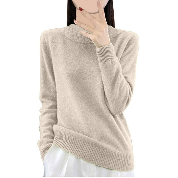 GigrtiJin Women's Sweater Top Long Sleeved Round Neck Solid Color Knitted Sweater Casual Comfy Pullover Blouse