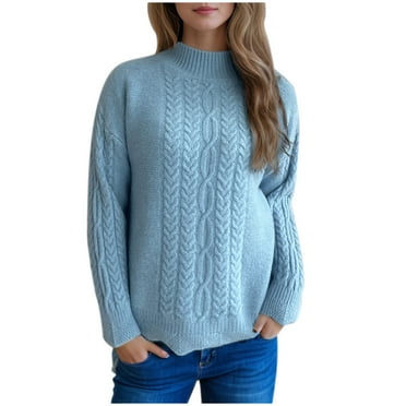 GigrtiJin Women's Sweaters Long Sleeves Mock Neck Solid Color Knitted Sweater Comfy Loose Casual Pullover Tops