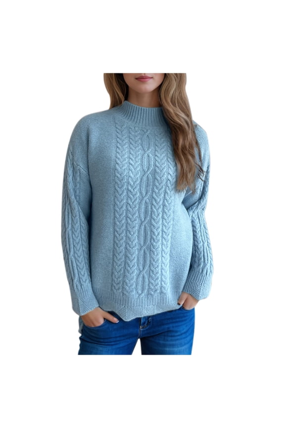 Women's Sweaters Long Sleeves Mock Neck Solid Color Knitted Sweater Comfy Loose Casual Pullover Tops