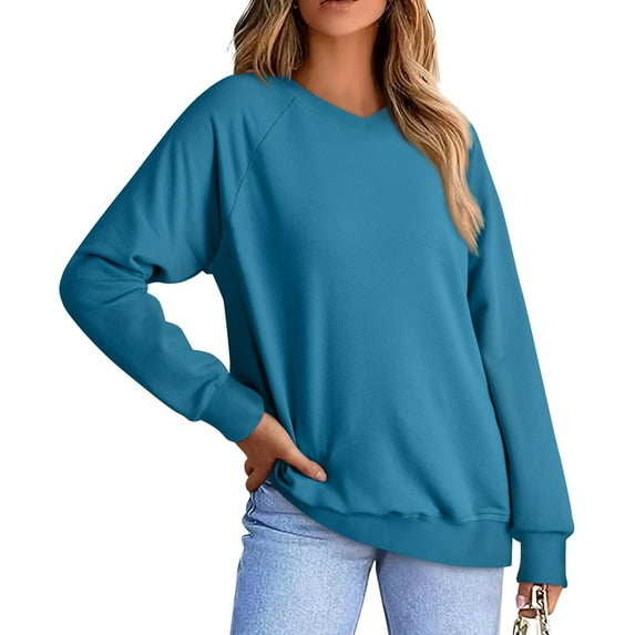 GigrtiJin Women's Sweatshirt Casual Long Sleeved V-Neck Pullover Tops Solid Color Sports Fashion Loose Sweatshirts