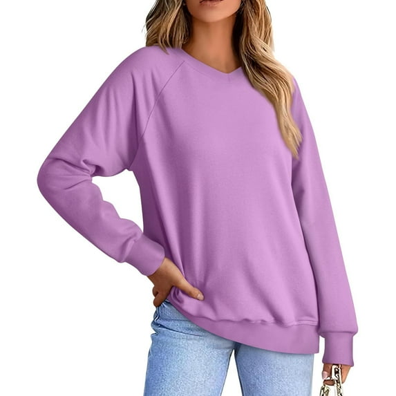 GigrtiJin Women's Sweatshirt Casual Long Sleeved V-Neck Pullover Tops Solid Color Sports Fashion Loose Sweatshirts