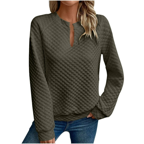 GigrtiJin Women's Sweatshirt Long Sleeved Plus Size V-Neck Solid Color Pullover Tops Casual Loose Comfy Blouse