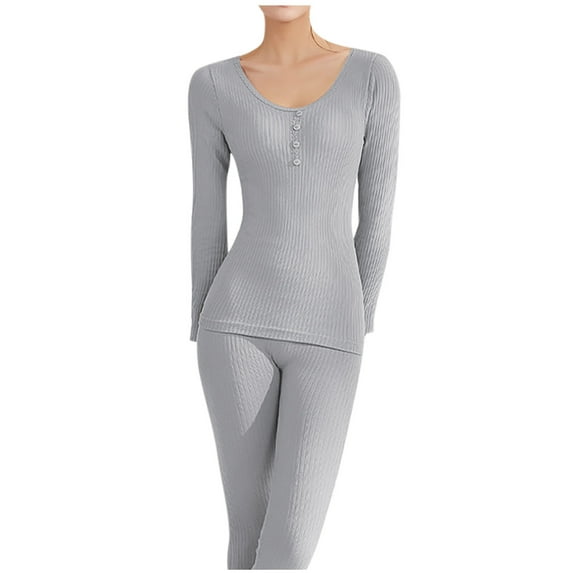 GigrtiJin Women's Threaded Underwear Set Long Sleeved Round Neck Basic Warm Suit Casual Top Pants Pajama Sets