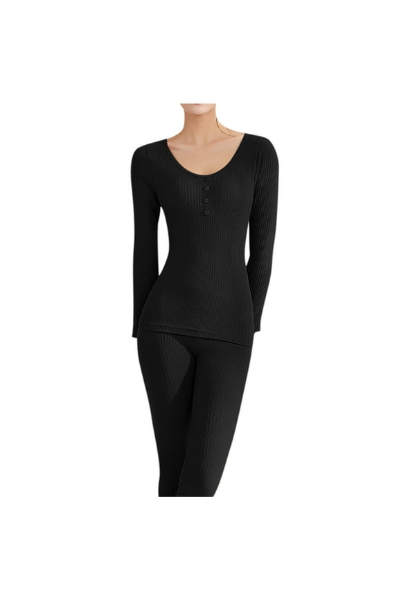 Women's Threaded Underwear Set Long Sleeved Round Neck Basic Warm Suit Casual Top Pants Pajama Sets