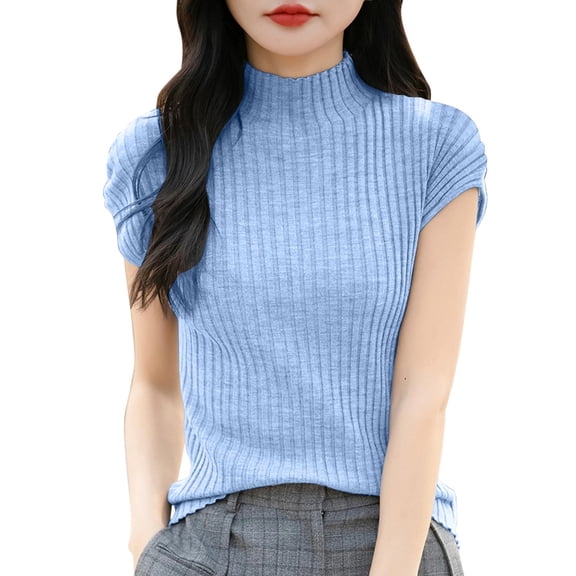 GigrtiJin Women's Trendy Warm Sleeves Tops Dropped Shoulder Sleeve Half High Neck Solid Color Blouse Sweater