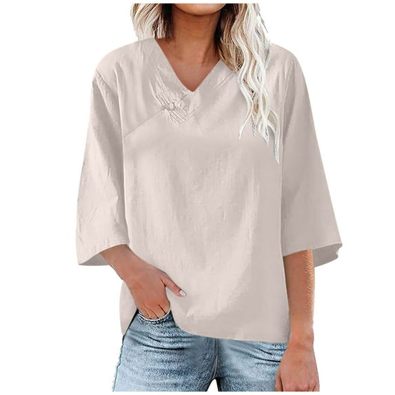 GigrtiJin Women's Tshirts Retro Frog Button V-Neck Tops Short Sleeve Dressy Casual Blouse Solid Color Cute Summer Tops