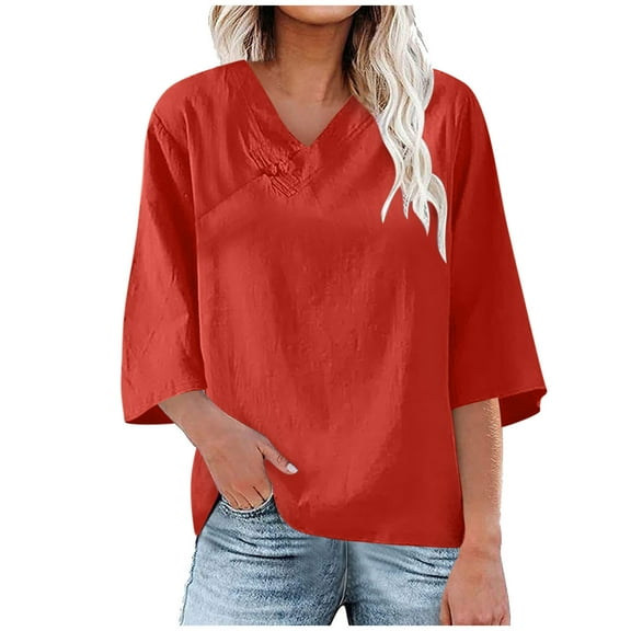 GigrtiJin Women's Tshirts Retro Frog Button V-Neck Tops Short Sleeve Dressy Casual Blouse Solid Color Cute Summer Tops