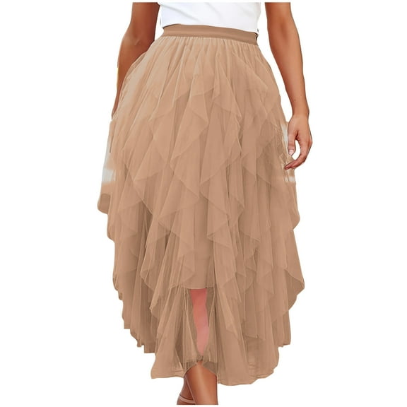 GigrtiJin Women's Tulle Skirt A-Line High Low Asymmetrical Skirts Elastic Waist Mesh Flowy Party Long Skirts