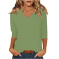 thumbnail image 1 of GigrtiJin Women's Tunic Tops for Matching Jeans Solid Color V-Neck 3/4 Sleeve Dressy T-shirt Summer Loose Casual Tops, 1 of 5