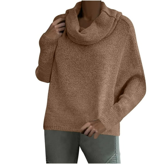 GigrtiJin Women's Turtleneck Knitted Sweaters Long Sleeves Solid Color Warm Blouses Casual Pullover Loose Tops