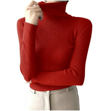 GigrtiJin Women's Turtleneck Long Sleeve Tops Casual Lightweight Solid Slim Sweater Fashion Comfy Knit Blouse