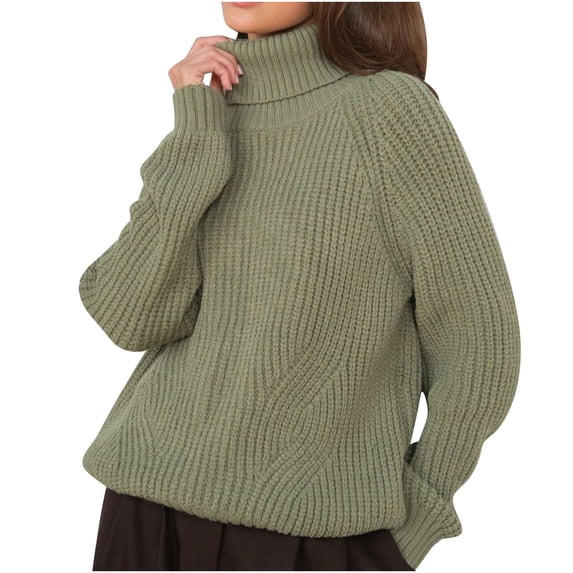 GigrtiJin Women's Turtleneck Long Sleeved Sweaters Round Neck Solid Color Loose Pullover Knitted Sweater Tops