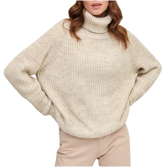 GigrtiJin Women's Turtleneck Long Sleeved Sweaters Round Neck Solid Color Loose Pullover Knitted Sweater Tops