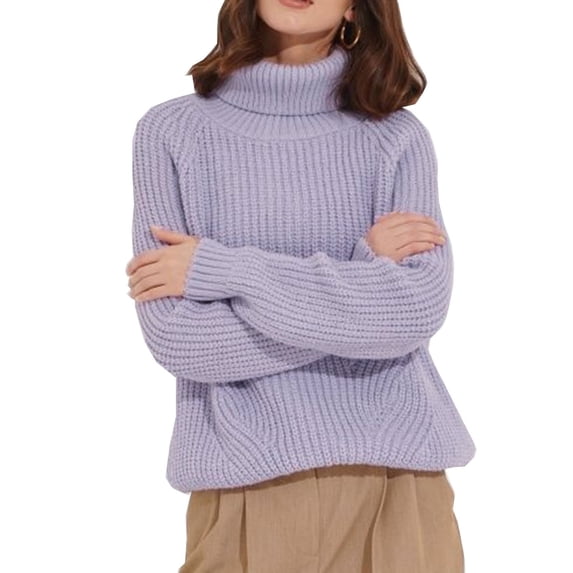 GigrtiJin Women's Turtleneck Long Sleeved Sweaters Round Neck Solid Color Loose Pullover Knitted Sweater Tops