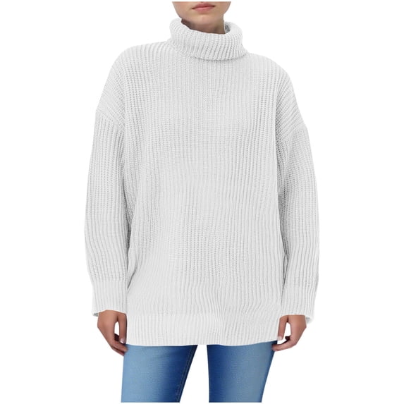 GigrtiJin Women's Turtleneck Pullover Sweater Solid Color Ribbed Long Sleeve Loose Tunic Tops Thermal Casual Blouse