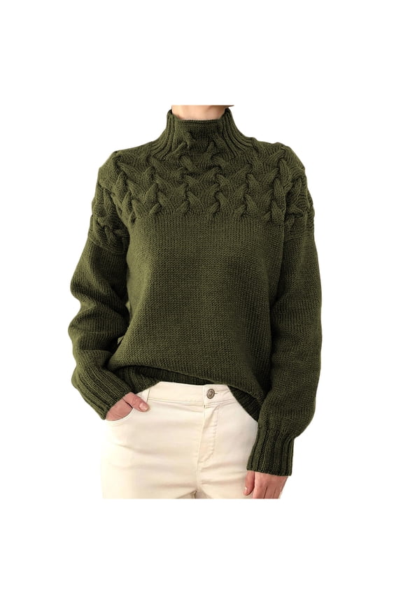 Women's Turtleneck Sweater Long Sleeve Cable Knitted Pullover Sweaters Tops Casual Comfy Warm Sweaters