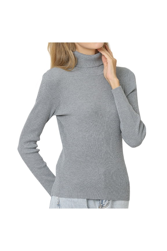 Women's Turtleneck Sweater Long Sleeves Casual Bottoming Sweaters Top Solid Color Comfy Slim Pullover Blouse