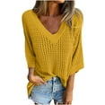 thumbnail image 1 of GigrtiJin Women's V Neck Knit Sweater Long Sleeve Pullover Hollowed out Top Solid Color Loose Going out Sweaters, 1 of 8