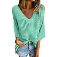 thumbnail image 1 of GigrtiJin Women's V Neck Knit Sweater Long Sleeve Pullover Hollowed out Top Solid Color Loose Going out Sweaters, 1 of 8