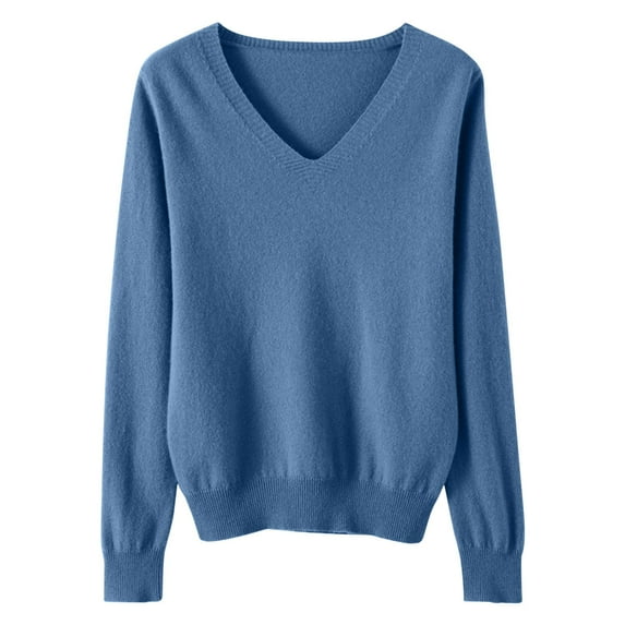 GigrtiJin Women's V Neck Pullover Sweater Long Sleeves Solid Color Knitted Sweaters Tops Warm Casual Fashion Blouses