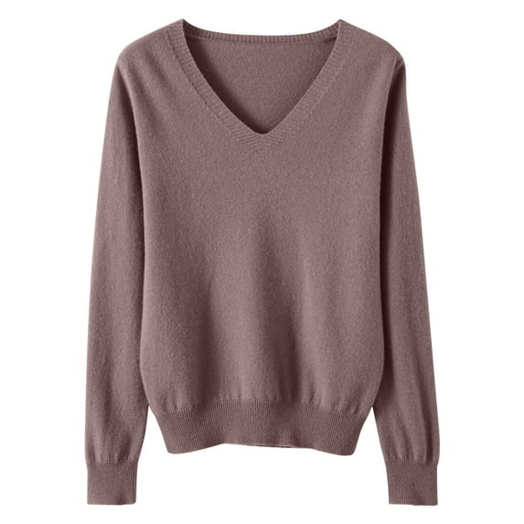GigrtiJin Women's V Neck Pullover Sweater Long Sleeves Solid Color Knitted Sweaters Tops Warm Casual Fashion Blouses