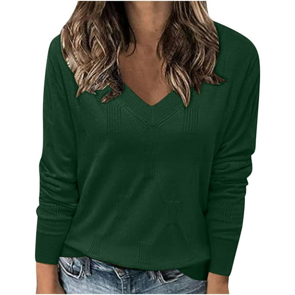 GigrtiJin Women's V-Neck Sweaters Long Sleeves Solid Color Sweater Pullover Tops Casual Soft Comfy Slim Blouse
