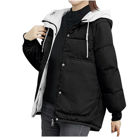 GigrtiJin Women's Winter Hooded Jacket Solid Color Long Sleeved Cotton down Jacket Casual Warm Comfy Coat with Pockets
